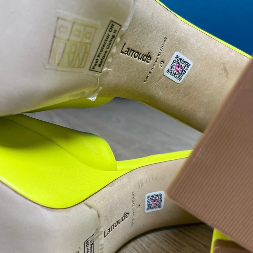 Larroude The Dolly Platform Mule Lemon Yellow Leather Chunky Heels Womens Size 9 - Picture 7 of 10